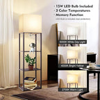 RUNTOP Plus - Floor Lamp with Shelves, Wide Shelf Lamp, Shelf Floor Lamp with 15W LED Bulb, 3 Colors Temperature, Memory Function, Large Display Storage, Standing Lamps for Living Room, Bedroom, Wood