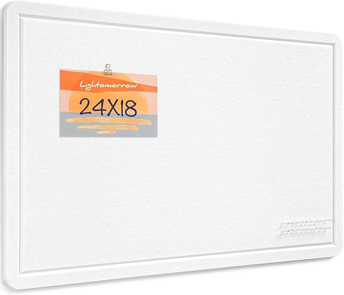 Lightomorrow Bulletin Board, 24 x 18 inches Felt Board Decorative Pin Board, Vision Board Cork Board Alternative for Wall, Foldable Photo Board Self-Adhesive Vision Board with 20 Pushpins - White