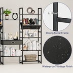 NUMENN Triple Wide 5 Tier Bookshelf, Adjustable Rustic Industrial Style Book Shelves, Modern Bookcases and Bookshelves Furniture for Bedroom, Living Room and Home Office, Elegant Black