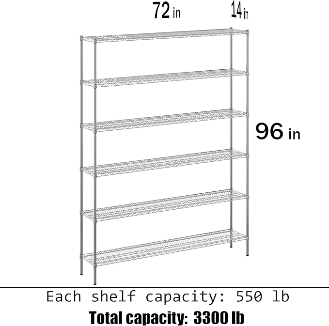 Regal Altair 14" Deep x 72" Wide x 96" Height Wire Shelving Kit | 6-Tier | NSF Commercial Storage Rack Unit