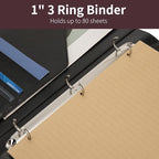 Geslun Vegan Leather 3 Ring Binder, 8.5 x 11 Letter Size Folio with Pen Holder, Soft Notebook Portfolio Cover, Slim Notepad Padfolio Thin File Organizer for Work Executive Meeting, Black