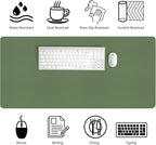 Bloss Olive Green Desk Mat 35.4" x 15.7", Desk Matt for Desktop, Large Leather Desk Pad, Waterproof Desk Pad Mat, Office Supplies for Women