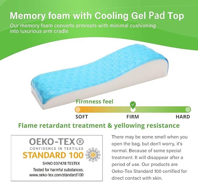 LargeLeaf Chair Gel Ergonomic armrest Cushions Elbow Pillow Pressure Relief Office Chair Gaming Chair armrest with Memory Foam armrest Pads 2-Piece Set of Chair