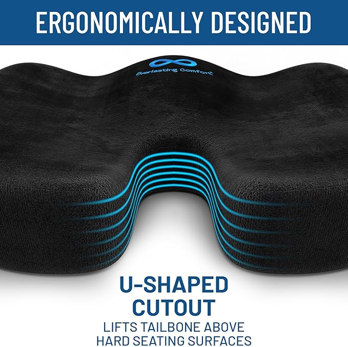 Everlasting Comfort Lumbar Support Pillow for Office Chair - Memory Foam Back Cushion for Car Seat - Promotes Better Posture, Back Pain Relief - Ideal Gaming and Desk Chairs Work and Home Essentials