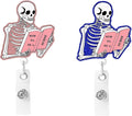 2Pcs Funny Skeleton Office Badge Reel Retractable for Nurse, Doctor, Medical Worker Nursing Student | Cute Pediatric Nurse ID Name Badge Holder 24” Durable Nylon Retractable Cord with Alligator Clip
