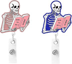 2Pcs Funny Skeleton Office Badge Reel Retractable for Nurse, Doctor, Medical Worker Nursing Student | Cute Pediatric Nurse ID Name Badge Holder 24” Durable Nylon Retractable Cord with Alligator Clip