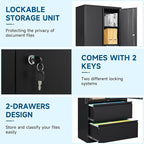 PEUKC 2-Drawer Metal File Cabinet, Lateral Vertical Filing Cabinets for Home Office, Locking File Cabinet with Storage Shelves, Legal/Letter/A4 Size Office File Cabinets (Black, Assemble Required)