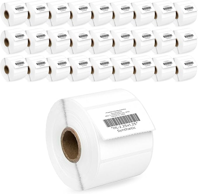 HOUSELABELS 2.25" x 1.25" Address Labels on 1" Core in Polypropylene Compatible with Zebra and Rollo Printers, 28 Rolls / 1,000 Labels per Roll