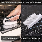 HileSwan Scrub Brush Set, 4 Pack Deep Cleaning Brush Kit - 2 Scrub Brush, 2 Tile & Grout Brush with Built-in Scraper, Household Commercial Scrubber for Floor, Shower, Pool Wall, Tub (Black)