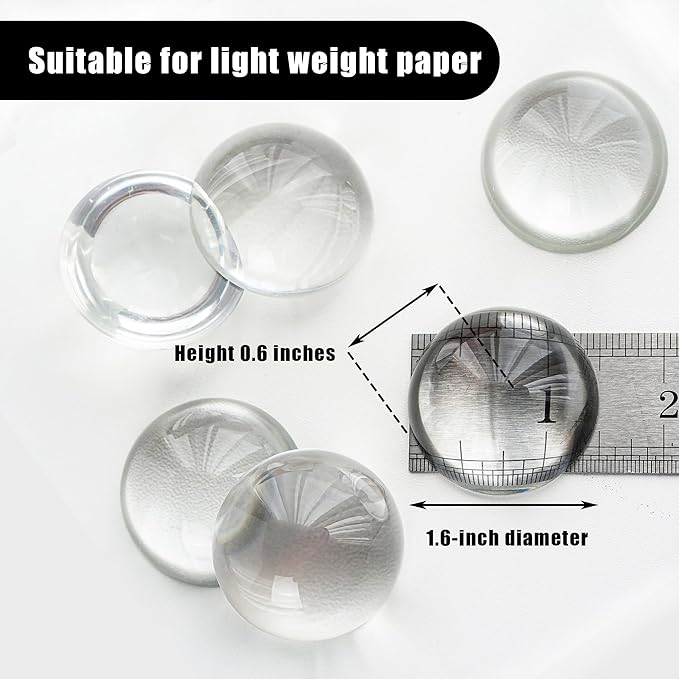 6Pack 1.6inch Crystal Dome Magnifying Paperweight, Clear Distortion-Free Optics Convex Lens Set for Physics Classroom Home Decor, Paper Weights for Outdoor Events