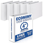 Samsill 4 Inch 3 Ring Binders, Made in USA, Economy Round Ring, Clear View Cover, 675 Sheet Capacity - for School, Home, Office - White, 6 Pack