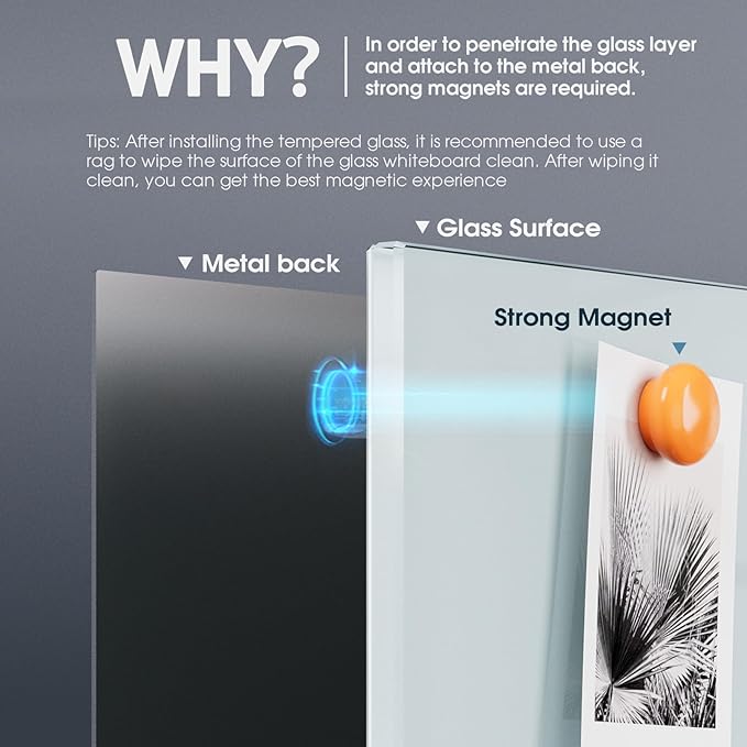 MaxGear Glass Whiteboard, Tempered Magnetic Dry Erase Board Ultra White, Frameless Wall Mounted, Office Classroom Conference Room Home Use, Includes Markers, Eraser, Magnets & Mounting Kit