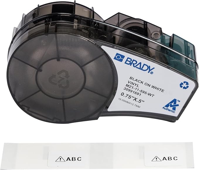Brady Authentic (M21-11-595-WT) All-Weather Vinyl Label for Indoor/Outdoor ID, Lab and Equipment Labeling, White on Black- for M210, M210-LAB, M211, BMP21-PLUS and BMP21-LAB Printers, .5" H, .75" W