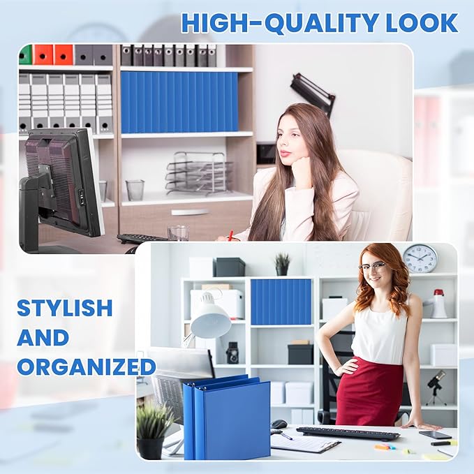 Henoyso 12 Pcs 3 Ring 1 Inch Binders Fits 8.5 x 11 Inch Letter Size Paper, Plastic Blue Flexible Binders with View Cover and 2 Pockets, 175 Sheets Capacity for Office School