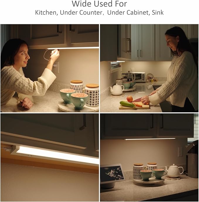 Leetdud LED Under Cabinet Lighting Hardwired or Plug in, 24 Inch 12W, Dimmable 5 Color 2700K/3000K/3500K/4000K/5000K, Linkable Eyes Care Design Counter Lights for Kitchen, Sink, ETL Listed, White