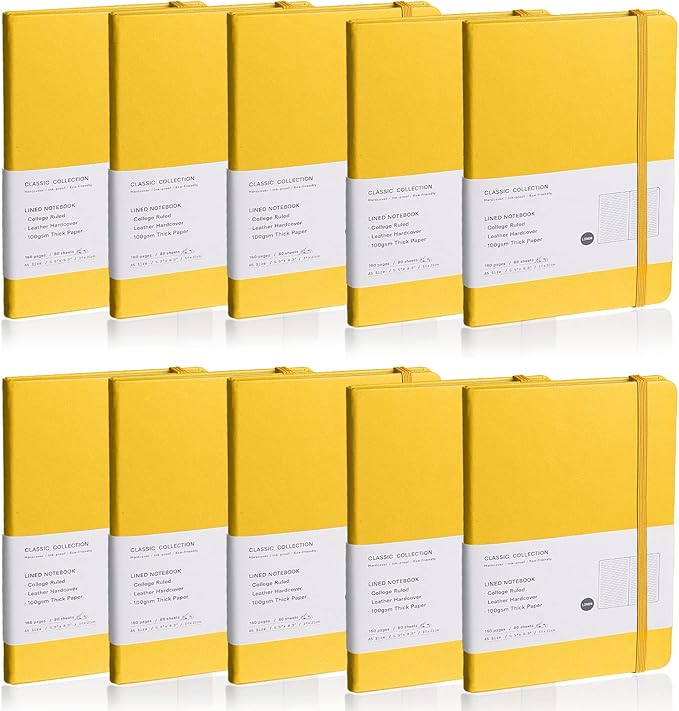 EMOMAS Lined Journal Notebook, 10Pack Hardcover Notebook for Men & Women – Journals for Writing, Work, School, Home & Daily Notes, 160 Pages – Medium A5, 5.7"x8", 100 gsm Thick Paper (Bright Yellow)
