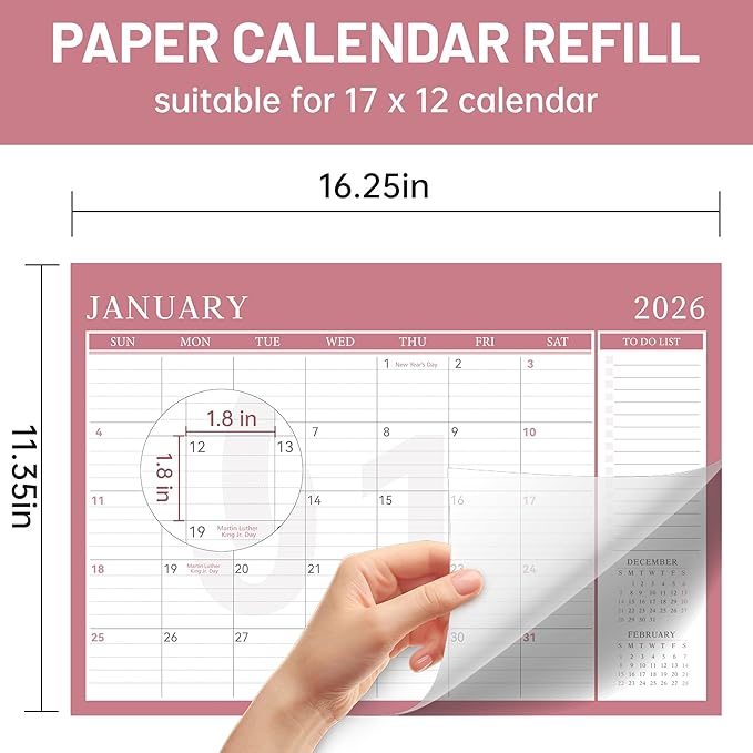 Yoment Desk Calendar Refill 2026-2027, July 2026-Dec 2027, Large 10"x16" Monthly Planner with to-do Lists 18 Months Calendar for Office School Home, Pink