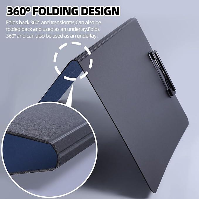 FRETONBA Clipboard Folder, A4 Foldable Clipboard with Horizontal and Vertical Double Metal Clips, 360 Degree Foldable Binder Clipboards with Pen Holder, File Cover Work Folder Clipboards, Blue
