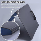FRETONBA Clipboard Folder, A4 Foldable Clipboard with Horizontal and Vertical Double Metal Clips, 360 Degree Foldable Binder Clipboards with Pen Holder, File Cover Work Folder Clipboards, Blue