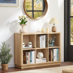 Joaxswe 6 Cube Storage Book Shelf, 40" Wide Low Horizontal Bookcase with Curved Edge, Floor Standing 2-Tier Wooden Bookshelf with Base, Modern Short Book Case for Bedroom, Study, Entryway, Natural Oak