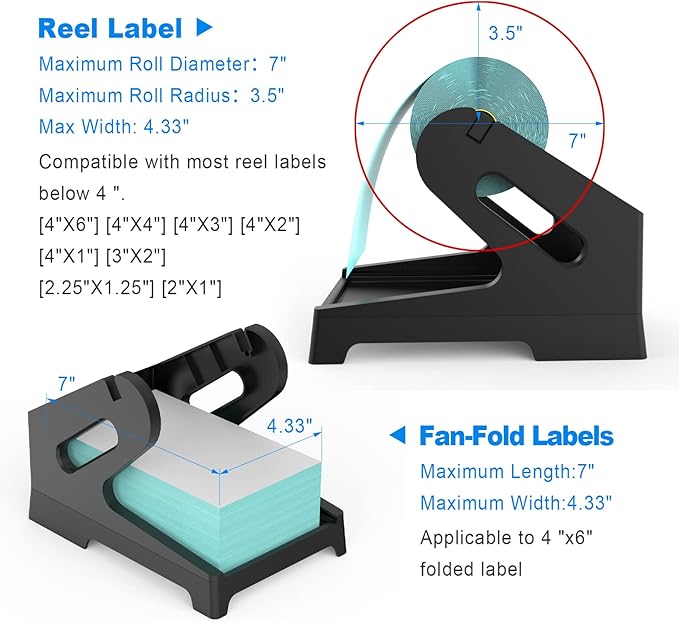 Vazioyar Thermal Label Holder for Rolls and Fan-Fold Labels, Sticker Roll Holder Work with Desktop Label Printer, Label Stand Shipping Supplies for Home Office(Black)