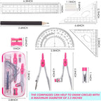 Zonon 24 Sets Math Geometry Kit Student 10 Pcs Shatterproof Storage Box Includes Compass, Rulers, Protractor, Eraser, Pencil Sharpener, Lead Refills, Pencil for Back to School Students Class Teacher