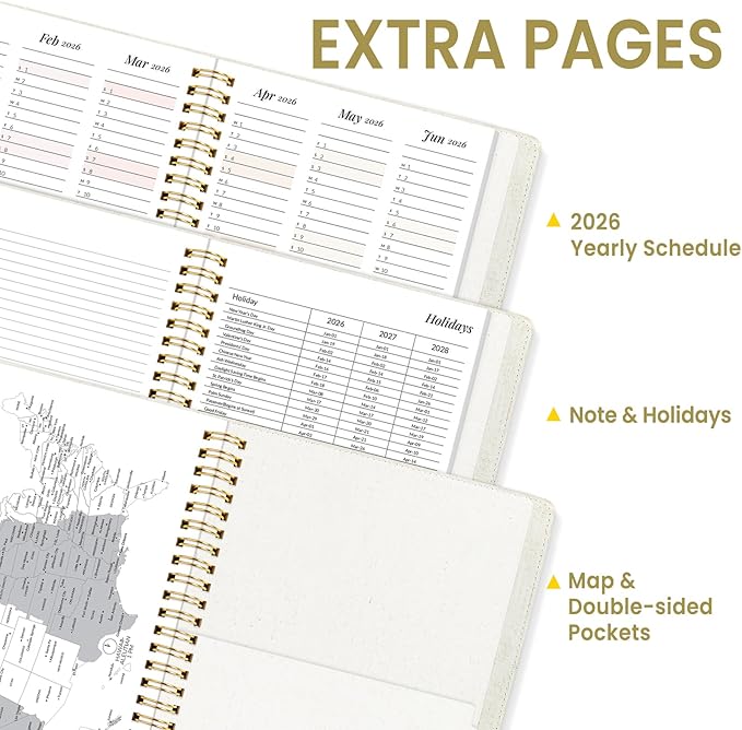 2026 Planner, Annecy Weekly ＆ Monthly Planner 2026, Jan. 2026 – Dec. 2026, 6.4" x 8.5" Monthly Agenda Planner with Tabs, Flexible Linen Cover, Spiral Binding, Double-sided Pocket, Bookmark, Beige