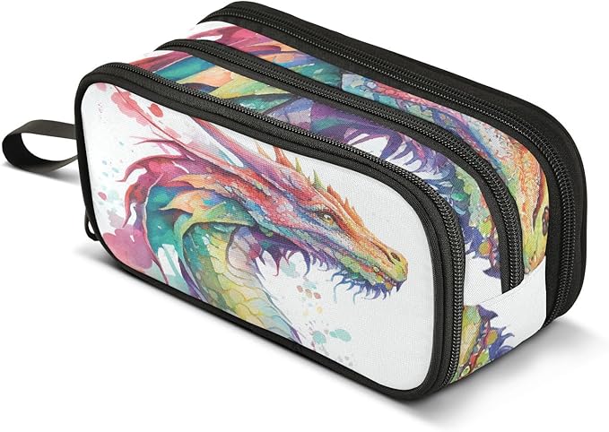 BOENLE Custom Watercolor Dragon Pencil Case Box Boys Girls Personalized Name Large Pencil Pouch Stationery Pen Bag Organizer for Kids Adults School Office