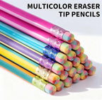 M&G Aurora Series 24 Pack 2B Triangular Wood-Cased Pencils, Pre-Sharpened with Erasers, Smooth Writing Break-Resistant Core, 6 Two-Tone Striped Colors for School Office Drawing Classroom Supplies