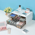 OSteed White Desktop Drawers for Paper, Stackable Office Storage Drawers for Desk, Craft Organizer and Storage Bins, 3 Mixed Storage Container with Plastic Drawers for Office Supplies