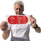 SmartSign (Pack of 4) 3.75 x 9 inch “Mixed Recycling” Sticker Labels with Symbols, 5 mil Laminated Polyester with SuperStick Adhesive, Red and White, Made in USA
