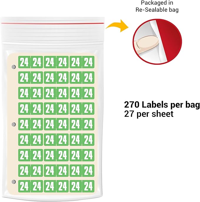 2024 Year Stickers, Doctor Stuff 2024 Chart Stickers, Safeguard Style Ringbook Sheets, Light Green Color Coded, USA Made Year Labels for End Tab File Folders, 270/Package, 3/4" x 1-1/2"