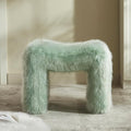 ZYKZYK Modern Vanity Stool Ottoman, Backless Faux Fur Small Footstool for Makeup Room, Living Room, Bedroom, Entryway Portable and Comfortable Seating (Single Piece) Green