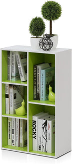 Furinno LUDER Book Shelf, 5-Cube Bookshelf, Reversible Bookcase, 9.4 x 19.5 x 31.5, for Living Room, Bedroom, Home Office, White/Green