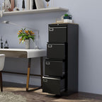 PEUKC 4 Drawer File Cabinet, Vertical Filing Cabinets with Lock, Metal File Cabinets for Home Office, Anti-Tip 4 Storage Drawers for Letter/Legal/A4/F4 Size (Assemble Required, Black)