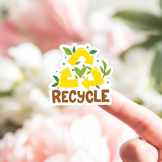 Bttwkco 500pcs Recycle Stickers Roll - Small Business Reused Package, Eco-Friendly, Earth Day, Happy Mail Recycling Labels - Handmade