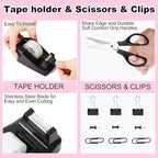 Gawsey Desk Organizers and Accessories Set with 360-Degree Rotating Pen Holder, Tape Dispenser, Stapler, Staple Remover, 1000 Staples, Tape, Clips Set, Ruler, Scissor, Pen