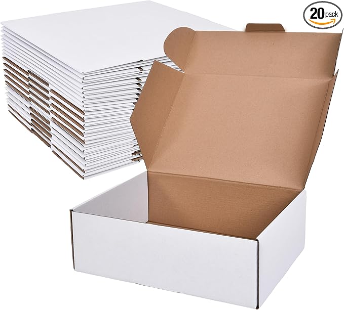 WINHPH 12x9x4 Inches Shipping Boxes Set of 20,White Corrugated Cardboard Box Literature Mailer for Small Business, Literature Mailer Box Packaging Supplies