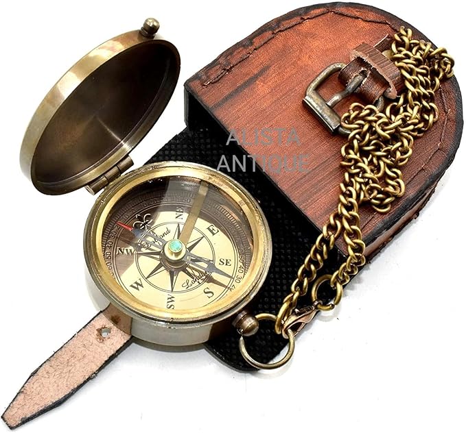 Vintage Brass Pocket Compass Gift for Grandson “to My Grandson” Engraved Compass with Leather Case & Chain | Meaningful Keepsake for Grandson | Birthday Gift | Graduation Day Gifts