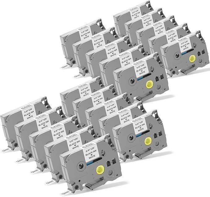 20pack TZE-231 Label Tape Compatible with Brother PT-D210 D220 H110 D400 D410 D600 D610BT Replacement for Brother P Touch Label Maker, 0.47" x 26.2' Black on White