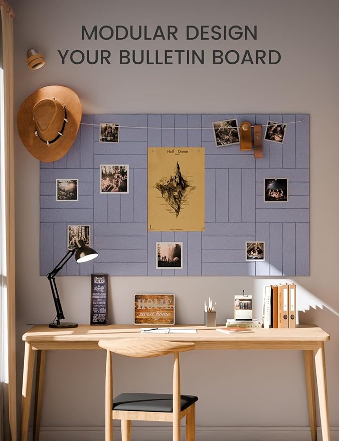 Fluxynara Felt Bulletin Board Tiles Large 36" x 24" Cork Board Alternative-6 Pack with 40 Adhesive Tabs, Thick Slat Wall Panels for Office Decor, Push Pin Board Wall Organizer - Soft Periwinkle