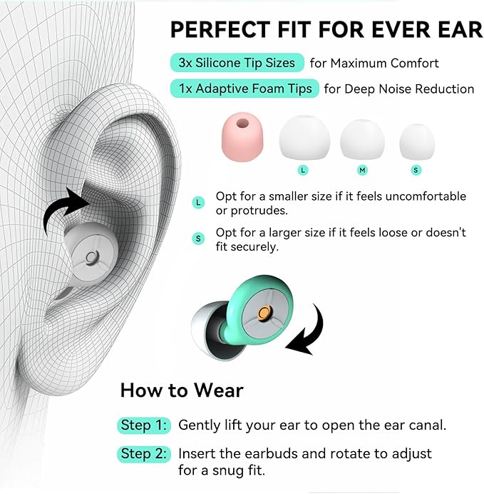 AuralProtek Ear Plugs for Sleeping Noise Cancelling, 24-30dB Ear Plugs for Noise Reduction, Hearing Protection, Silicone Soft Reusable EarPlugs for Sleep, Concert, Focus with Case & 4 Pair Eartips