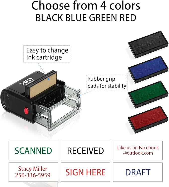 Laoife Custom Stamp Self Inking - 4-Line Personalized Address Stamps | US-Made Return Address Labels | Replaceable Ink & Multi-Scene Use, Small