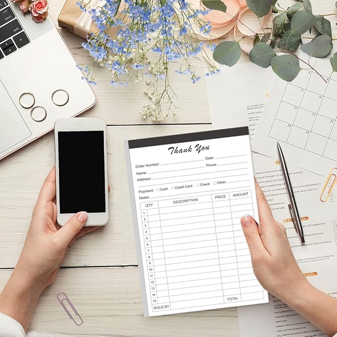 (2-Pack) Thank You Receipt Book - 5.5" x 8.5" Cardboard 2-Part Carbonless Sales Invoice Book, 100 Sheets Invoice Pad with Cardboard for Small Business