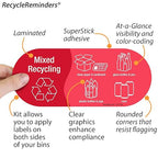 SmartSign (Pack of 4) 3.75 x 9 inch “Mixed Recycling” Sticker Labels with Symbols, 5 mil Laminated Polyester with SuperStick Adhesive, Red and White, Made in USA