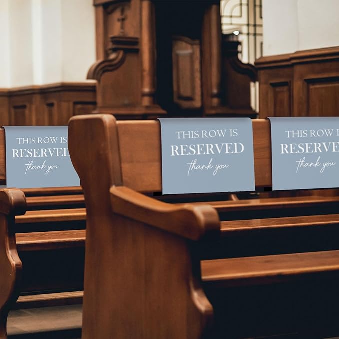 ChissNook Reserved Seating Chair Signs, This Row Is Reserved Pew Cloths Seating Placeholder for Church Pews, Dusty Blue Wedding Decorations for Reception Parties Event (Dusty Blue, 4 PCS)
