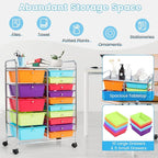 COSTWAY 15 Drawer Rolling Storage Cart, Multipurpose Mobile Storage Organizer w/Removable Drawers & Metal Frame, Utility Tools Paper Organizer on Wheels for Home, Office (Multi-color)