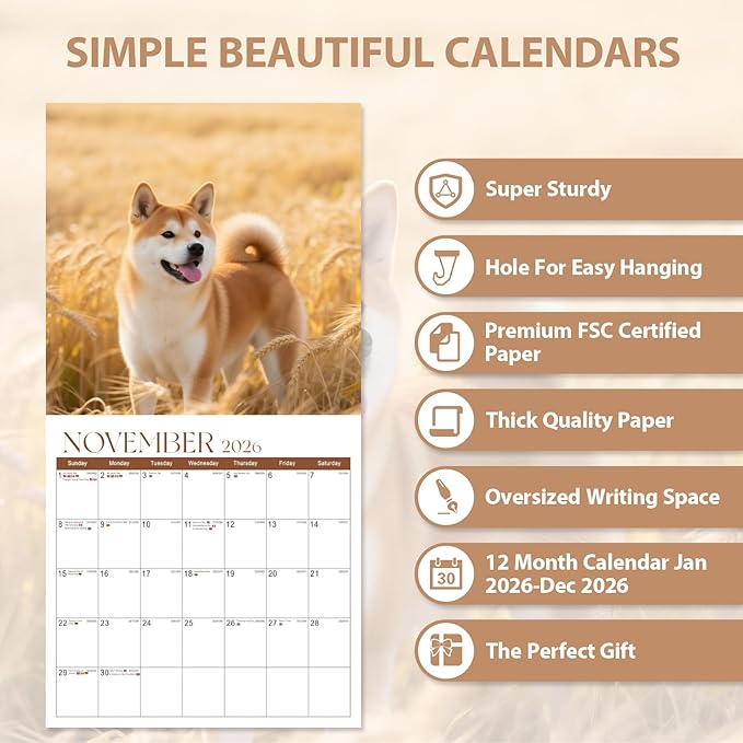 2026 Wall Calendar, Large Monthly Wall Calendar Dogs, Jan 2026 - Dec 2026, 12" x 24" (Opened), Hanging Planning Calendars for Family Home Office Supplies