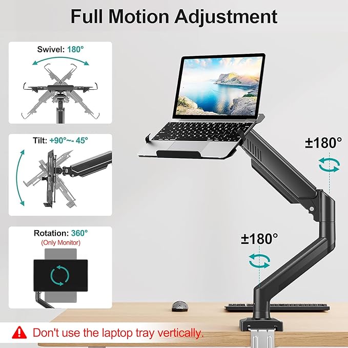 MOUNT PRO Laptop Arm Mount for Desk, 2 in 1 Function Monitor Laptop Stand, Fits Max 17" Notebook and 32" Computer Screen, Aluminum Single Monitor Holder with Adjustable Tray, Holds up to 22lbs