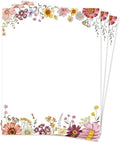 Flower Paper Stationery, Floral Letterhead Paper 8.5 x 11 Inches, 50 Sheets, Elegant Writing Paper, Pretty Stationary Paper, Decorative Printer Papr, Spring Wildflower Letter Paper Set